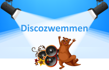 De otter is het symbool van de zwembaden in Midden-Drenthe. Deze otter staat onder discolampen voor een geluidsinstallatie te dansen.