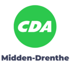 Logo van CDA Midden-Drenthe. CDA staat in een groen rondje. Daaronder de woorden Midden-Drenthe.