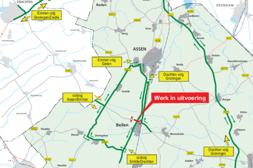 Kaart van de afzetting en de omleidingsroutes. 